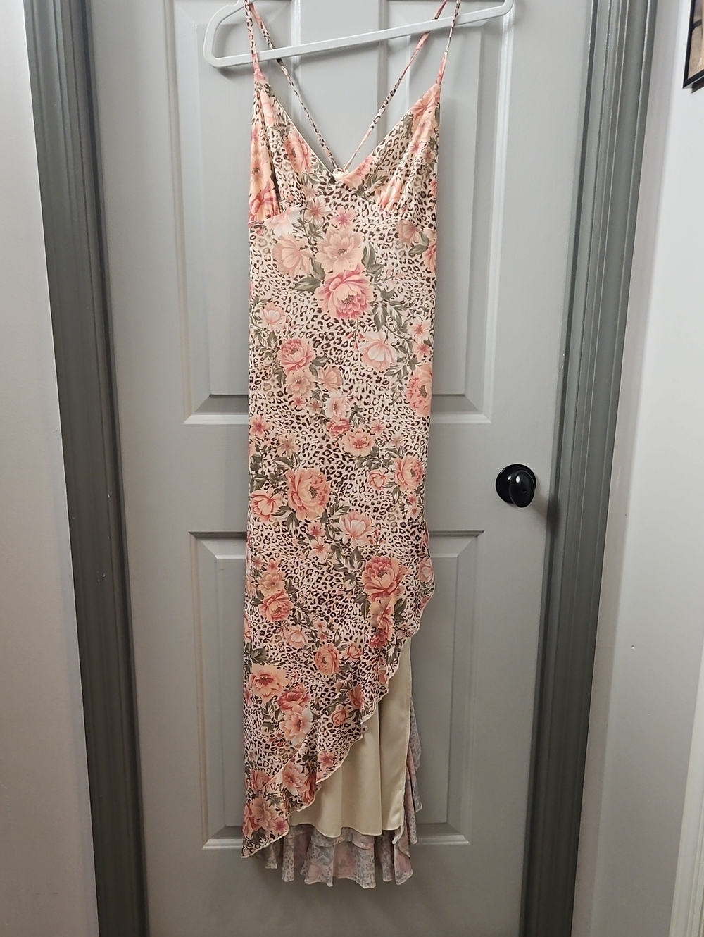 Altar'd State Pink Floral & Leopard High-Low Slip Dress